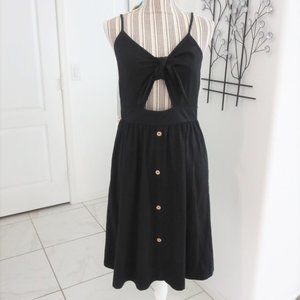 Black Spaghetti-Strap Cutout Button-Front Dress
